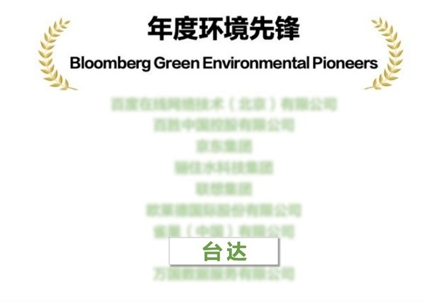 臺達獲評2022彭博綠金ESG年度環境先鋒