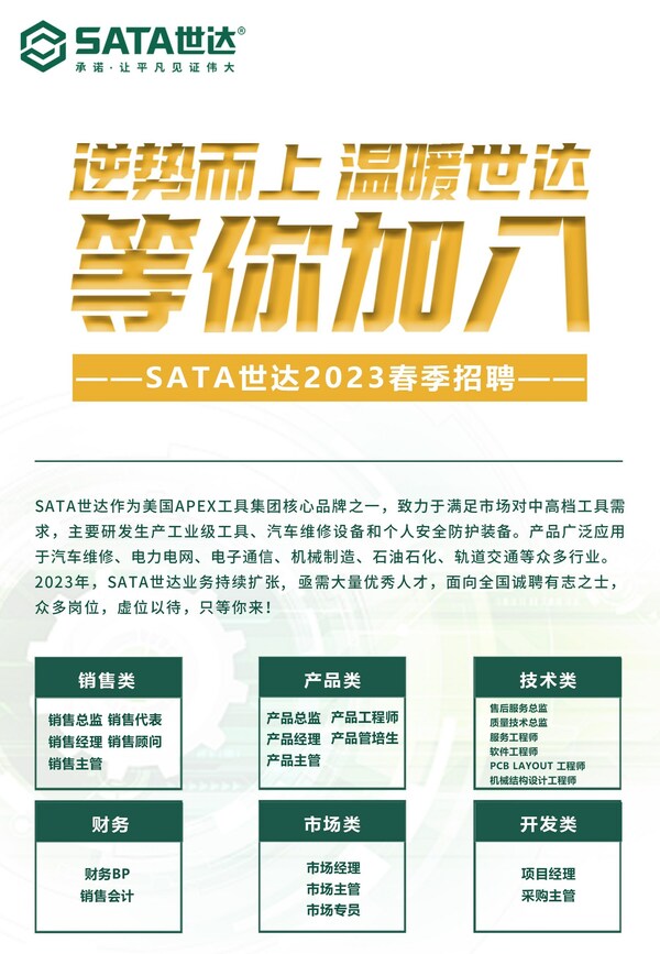 SATA世達開啟2023春季人才招募計劃  邀您共繪“數智”藍圖