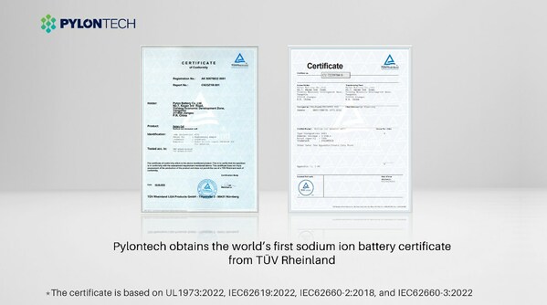 Pylontech Obtains the World's First Sodium Ion Battery Certificate from TüV Rheinland