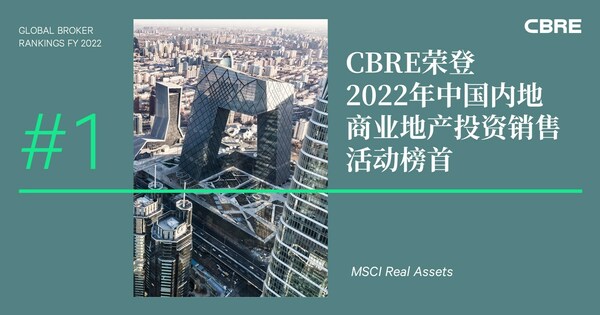 CBRE世邦魏理仕榮登2022年中國內地商業地產投資銷售活動榜首