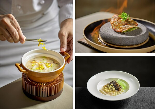 左：花膠拆魚羹 右上：煎焗魚嘴 右下：姜汁鯽魚排