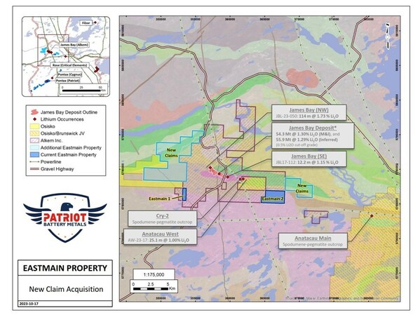 Patriot Expands its Land Position at its Eastmain Project in the Eeyou Istchee James Bay Region, Quebec