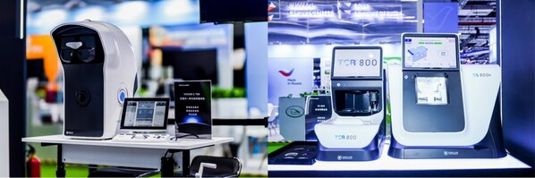 左：沉浸式一體化綜合驗光儀Vision-S 700；右：ES800磨邊機