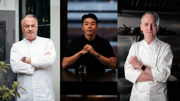 本屆 HOME TO LUXURY 精雅呈現米其林奢筵 | 從左至右：泰安門創始人Stefan Stiller、NABI主理人Tom Ryu和LUMIèRES JéJé 光之輯主廚Jér?me Tauvron