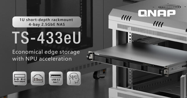 QNAP 發布 1U 短機箱機架式NAS TS-433eU，內建NPU 與雙埠 2.5GbE