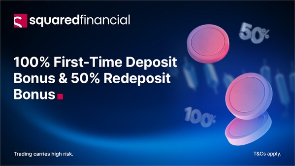 SquaredFinancial的100% FTD和50%再存款獎金