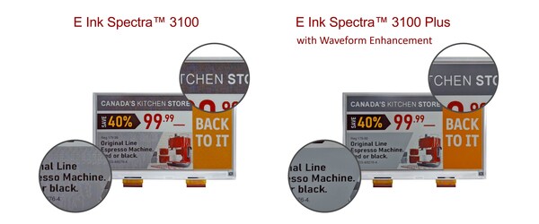 新的Ｗaveform架構在E Ink Spectra 3100 Plus技術的黑、白、紅、黃、橘五色的基礎上，新增深灰及淺灰2色，達成共7種顏色的顯示效果。