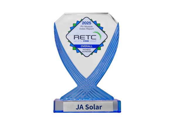 JA Solar Wins RETC &#8220;Overall Highest Achiever&#8221; Award (PRNewsfoto/JA Solar Technology Co., Ltd.)